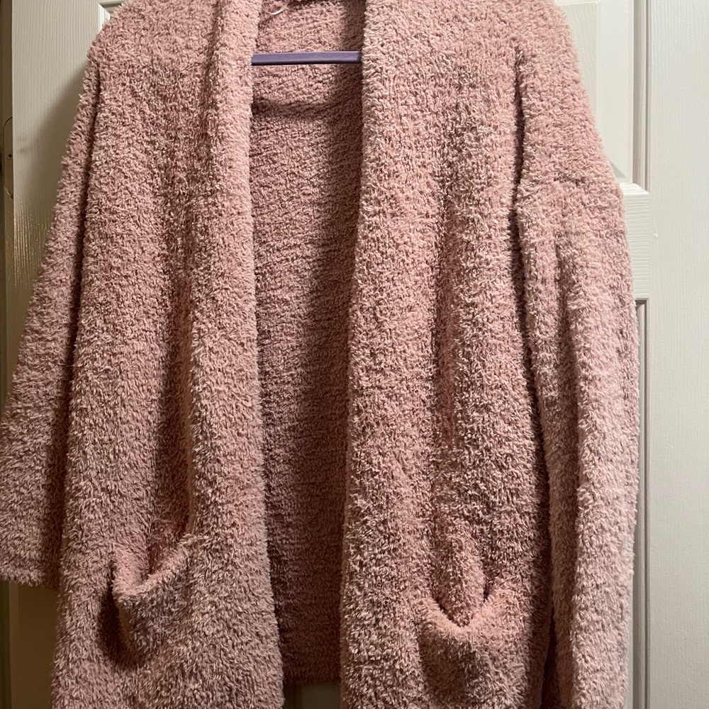 American Rag Pink Cardigan Sweater Plush Sherpa